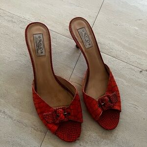 Oscar de la Renta Red Croc-Patterned Heels